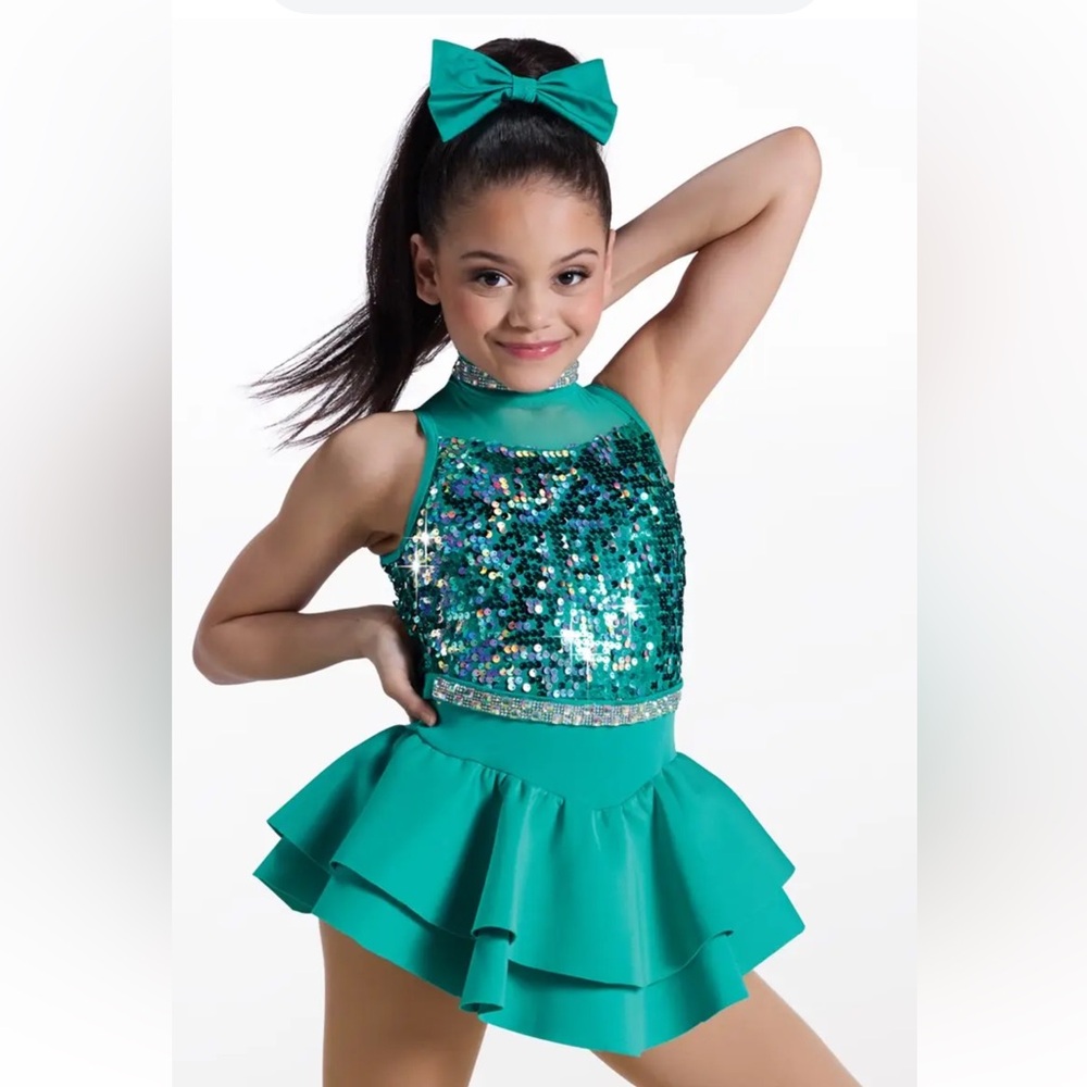 NWT Weissman Teal Sequin Embellished Kids Dance Halloween Costume Size Medium
